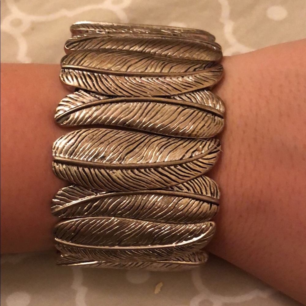 Silver Feather Chunky Bracelet
