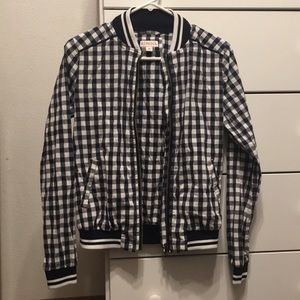 Navy Blue and White Ginham Bomber Jacket
