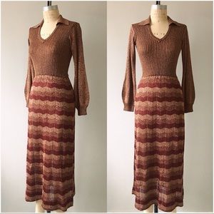 Vintage 1970’s Wenjilli Cooper Metallic Knit Dress