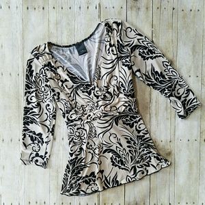 J. t. b. cream and black floral blouse