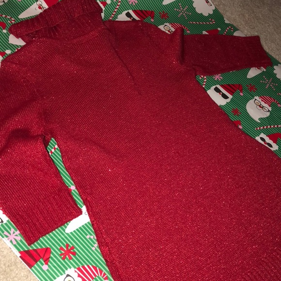 IZ BYER GIRL | RED SPARKLY TURTLENECK CHRISTMAS DRESS W\ BELT - Picture 5 of 6