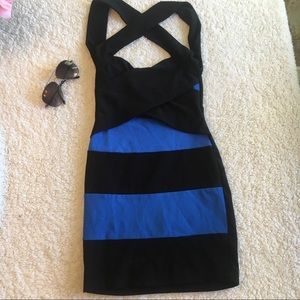 Black and blue mini dress