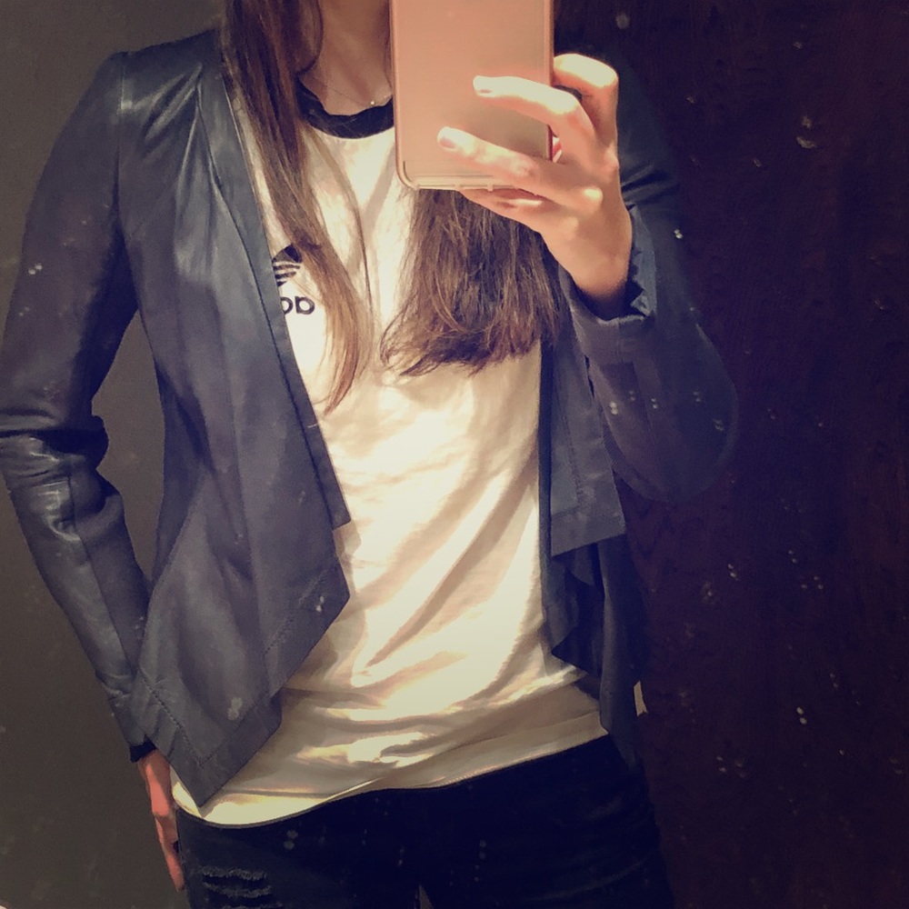 Real leather navy blue jacket