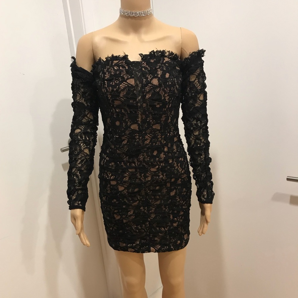 Mustard Seed, Black lace nude backing mini dress