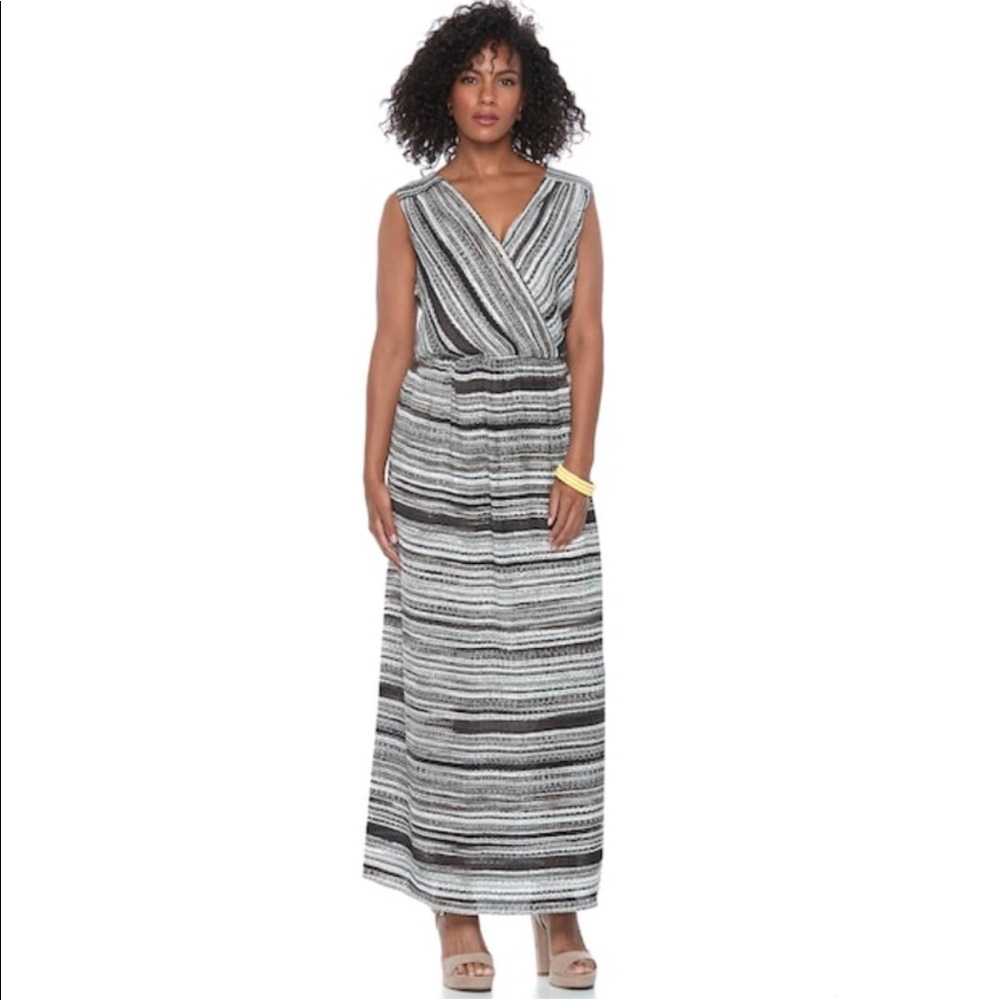 Apt. 9 Faux Wrap Maxi Dress Large Black White NWT