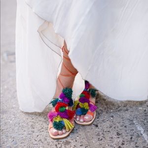 Zara Pom Pom Wrap Sandals