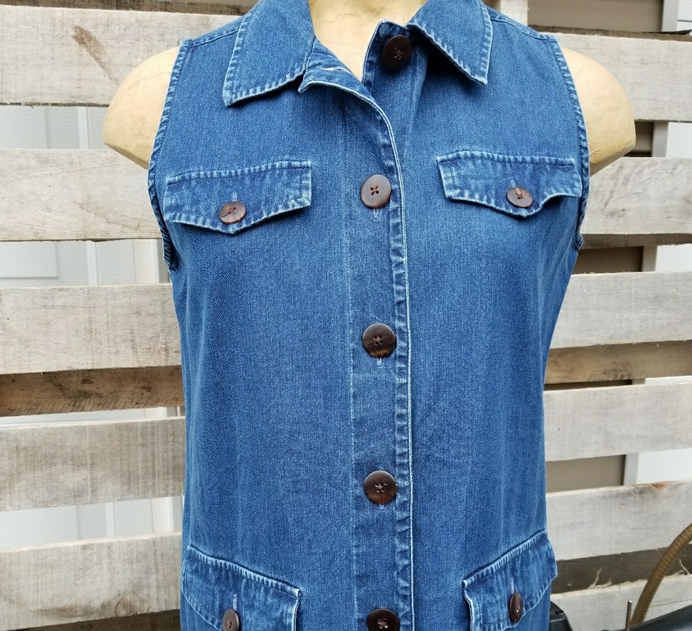 Talbots long denim jean vest
