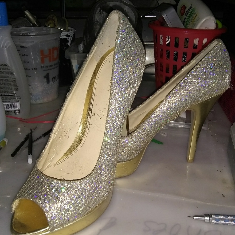 Tan sparkle heels