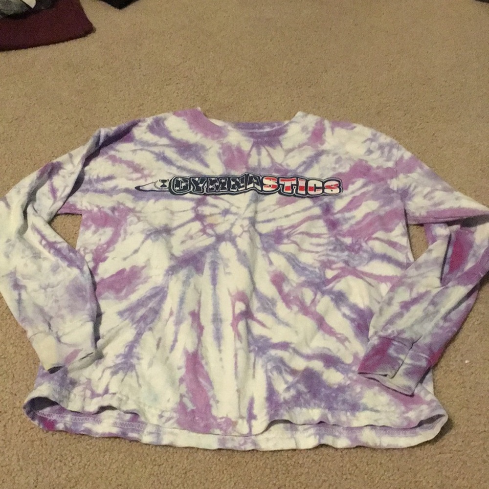 Purple tie dye long sleeve gymnastics shirt