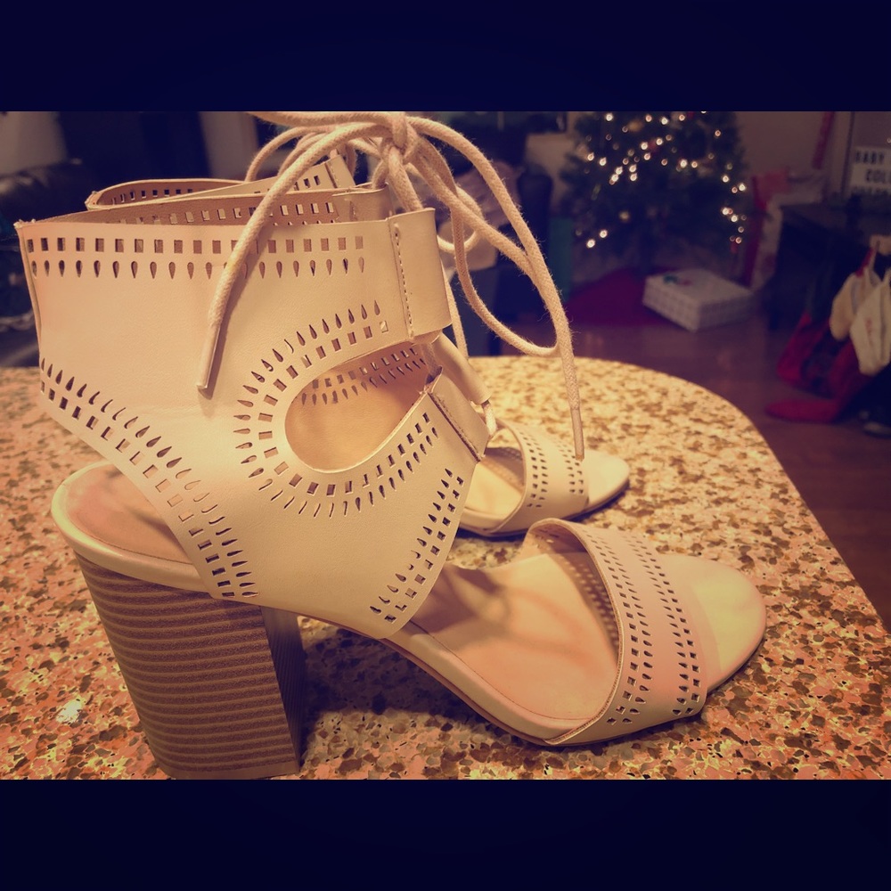 Tan/nude block heels