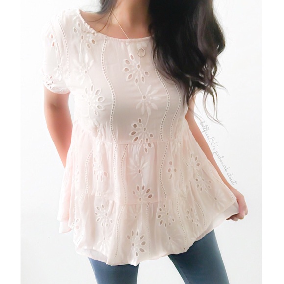 Bow + Arrow Tops - Pretty Large Eyelet Lace Pink Top