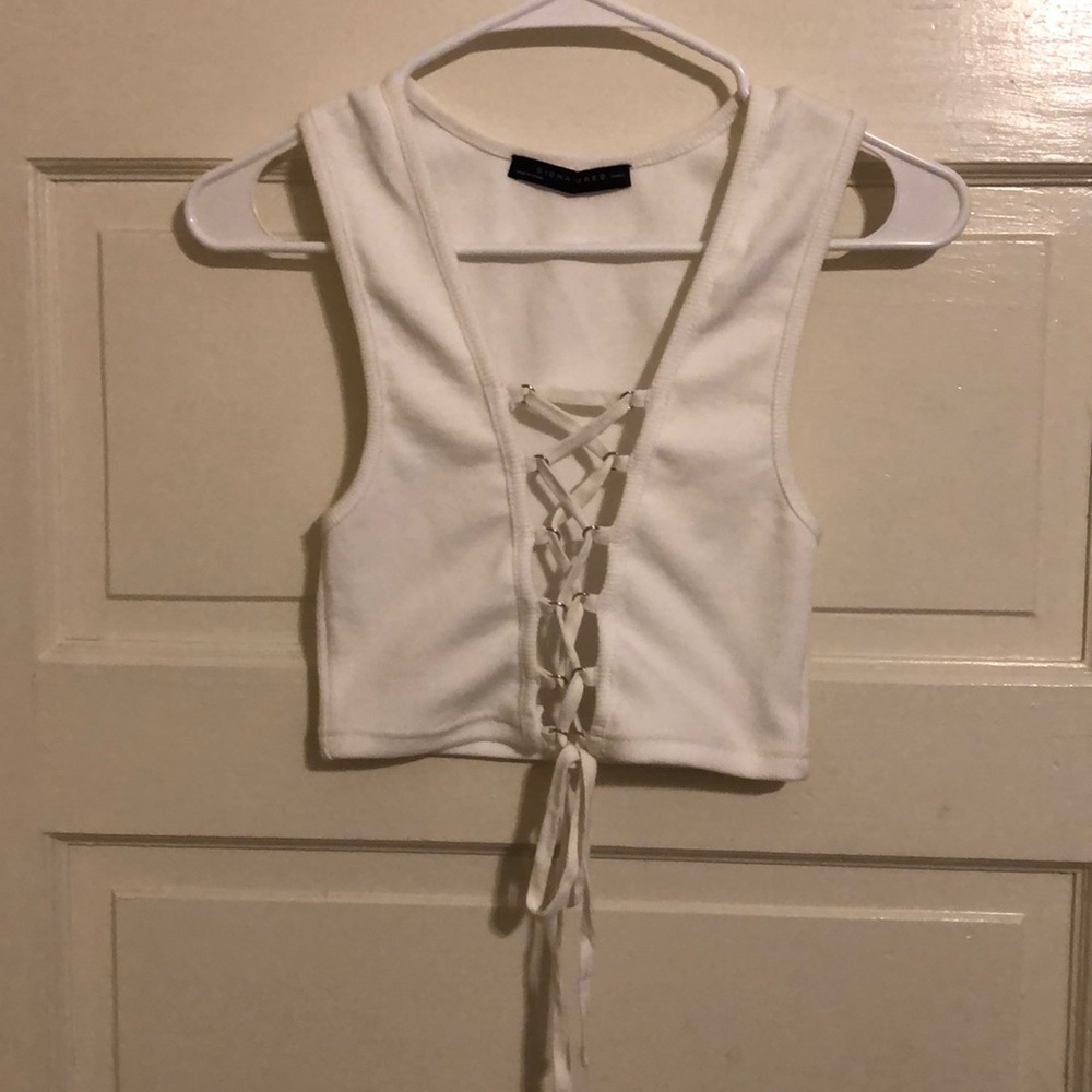 White tie down the front Crop top