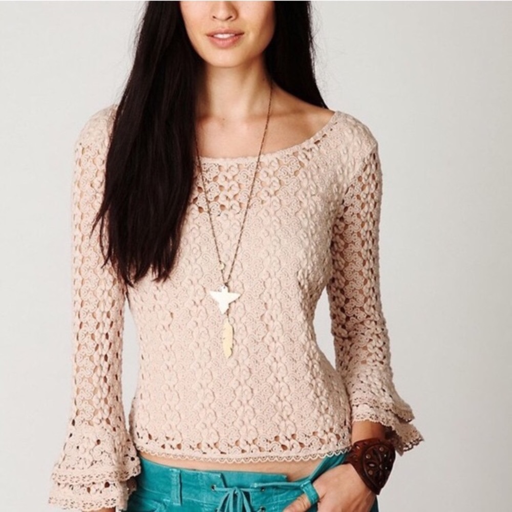 Free People Crochet Bell Sleeve Top Small