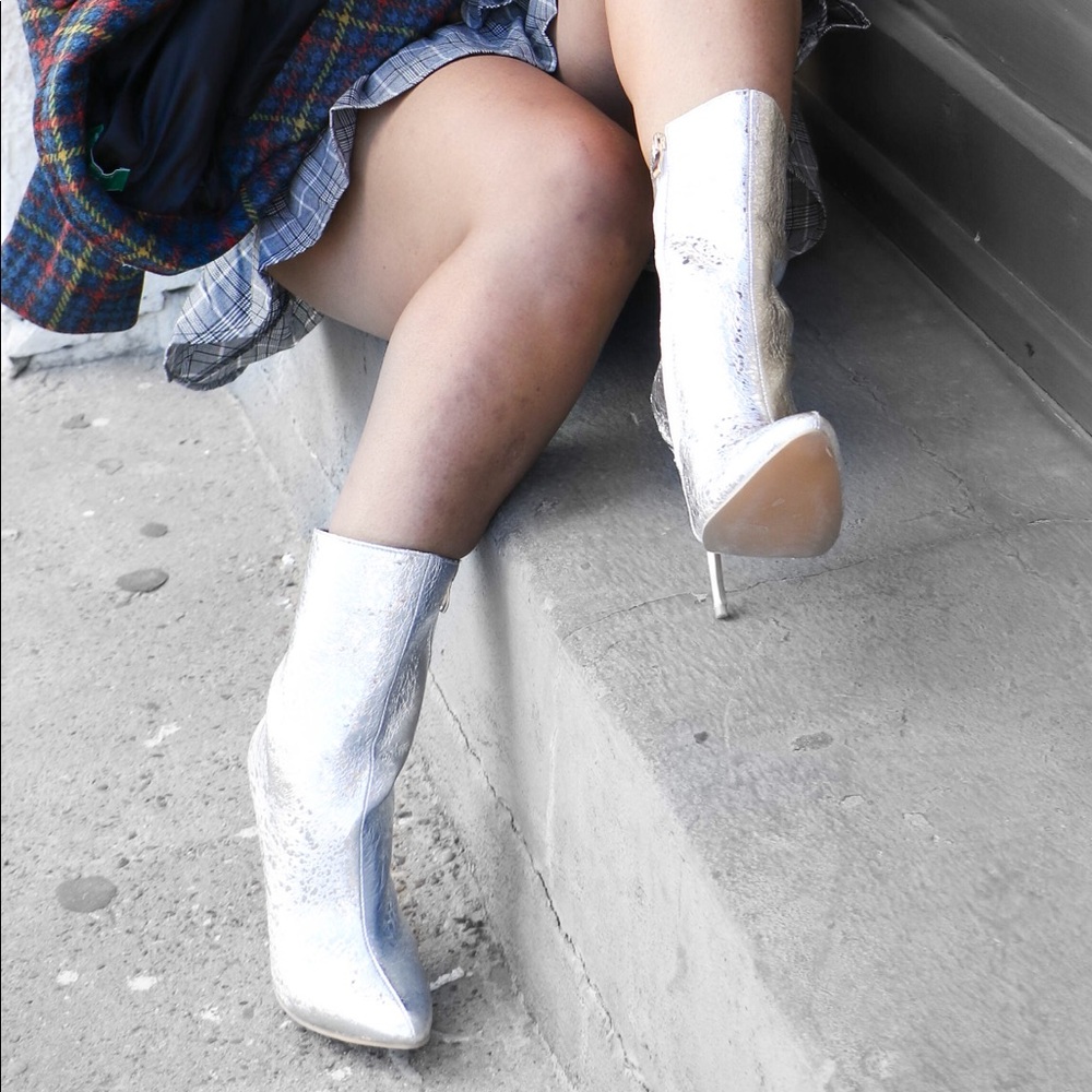 Metallic Silver Faux Leather Boots