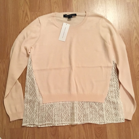 French Connection Lace Insert Sweater Blush Pink - Picture 2 of 6