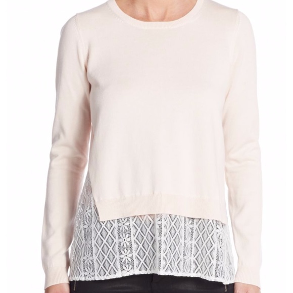 French Connection Lace Insert Sweater Blush Pink - Picture 1 of 6