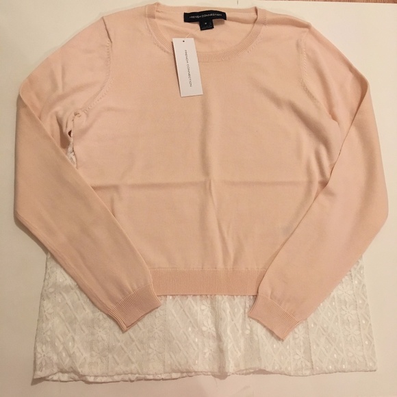French Connection Lace Insert Sweater Blush Pink - Picture 3 of 6