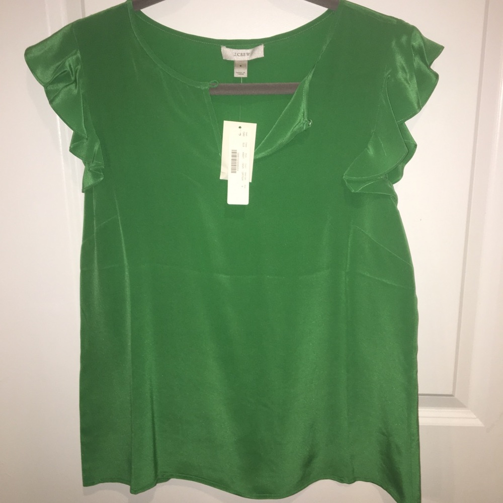 J Crew 100% silk green blouse