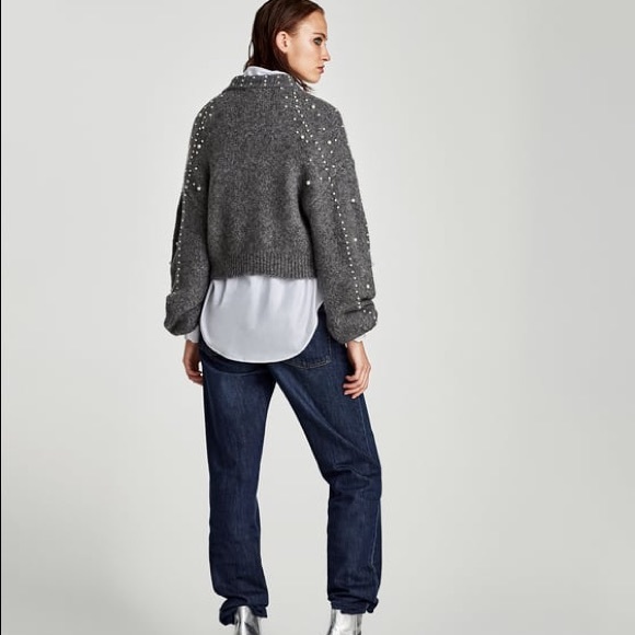 Zara Crop Faux Pearl Sweater in M - Picture 3 of 3