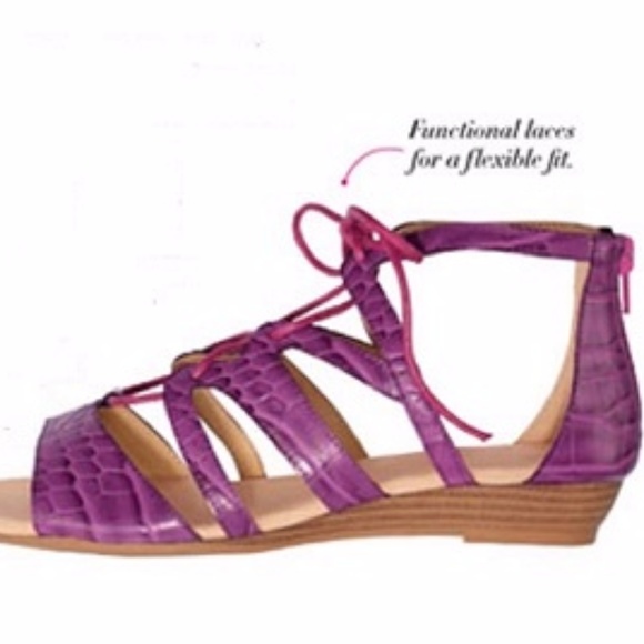 Purple Textured lace-up style Micro-Wedge Sandal - Picture 2 of 5