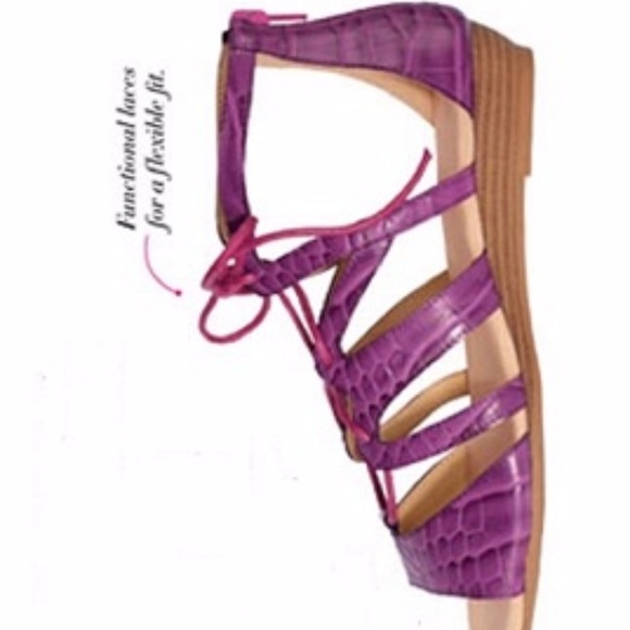 Purple Textured lace-up style Micro-Wedge Sandal - Picture 4 of 5