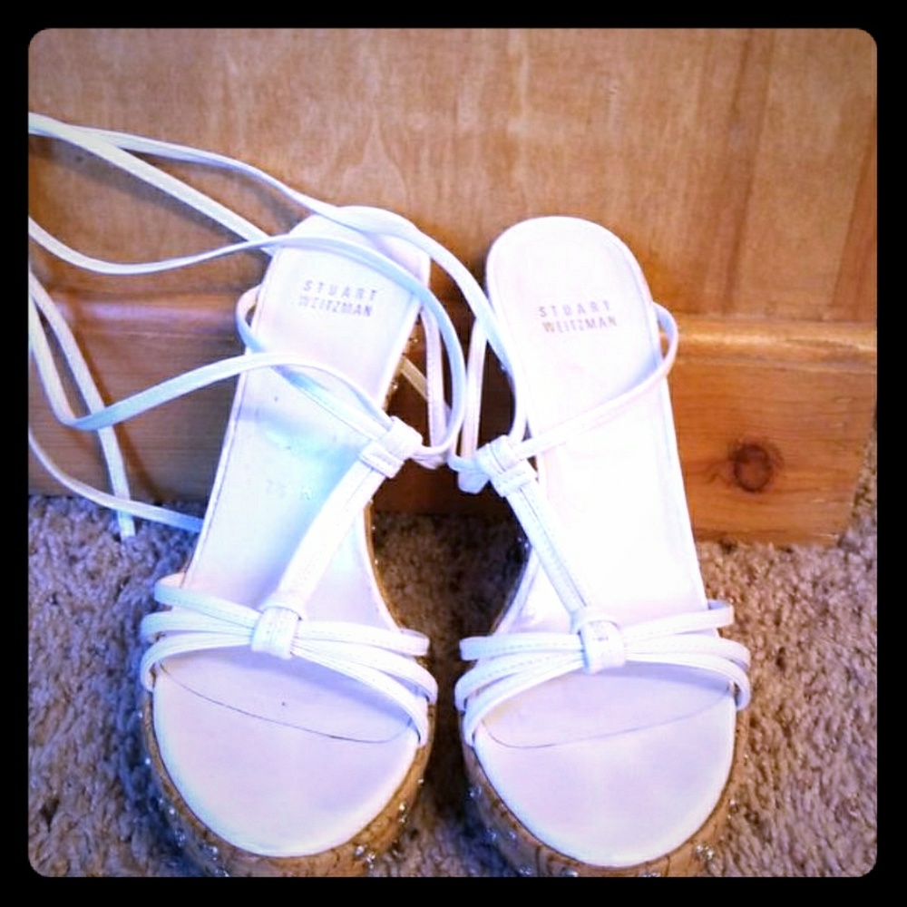 Stuart Weitzan white and cork platforms