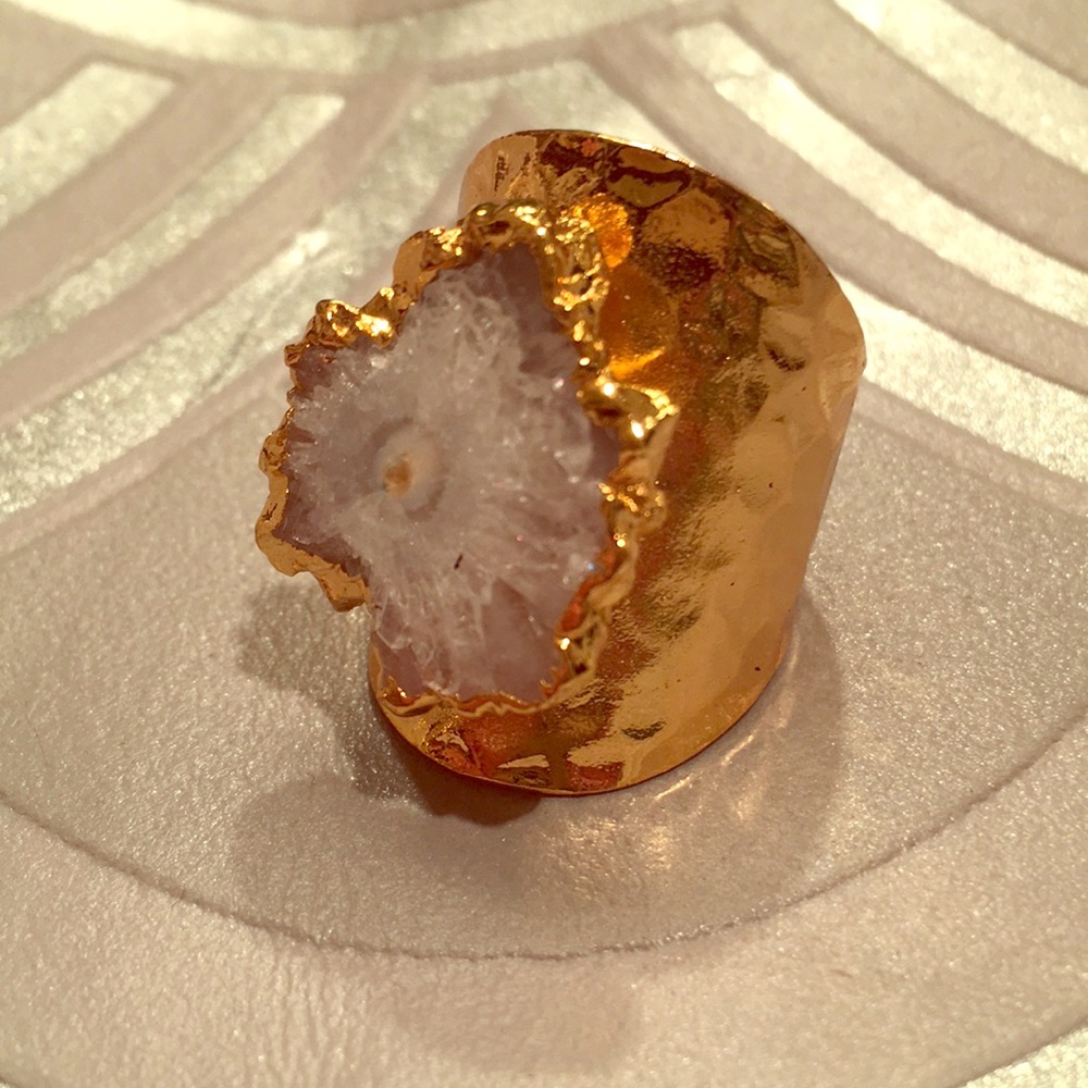 Gold plated adjustable ring white stone