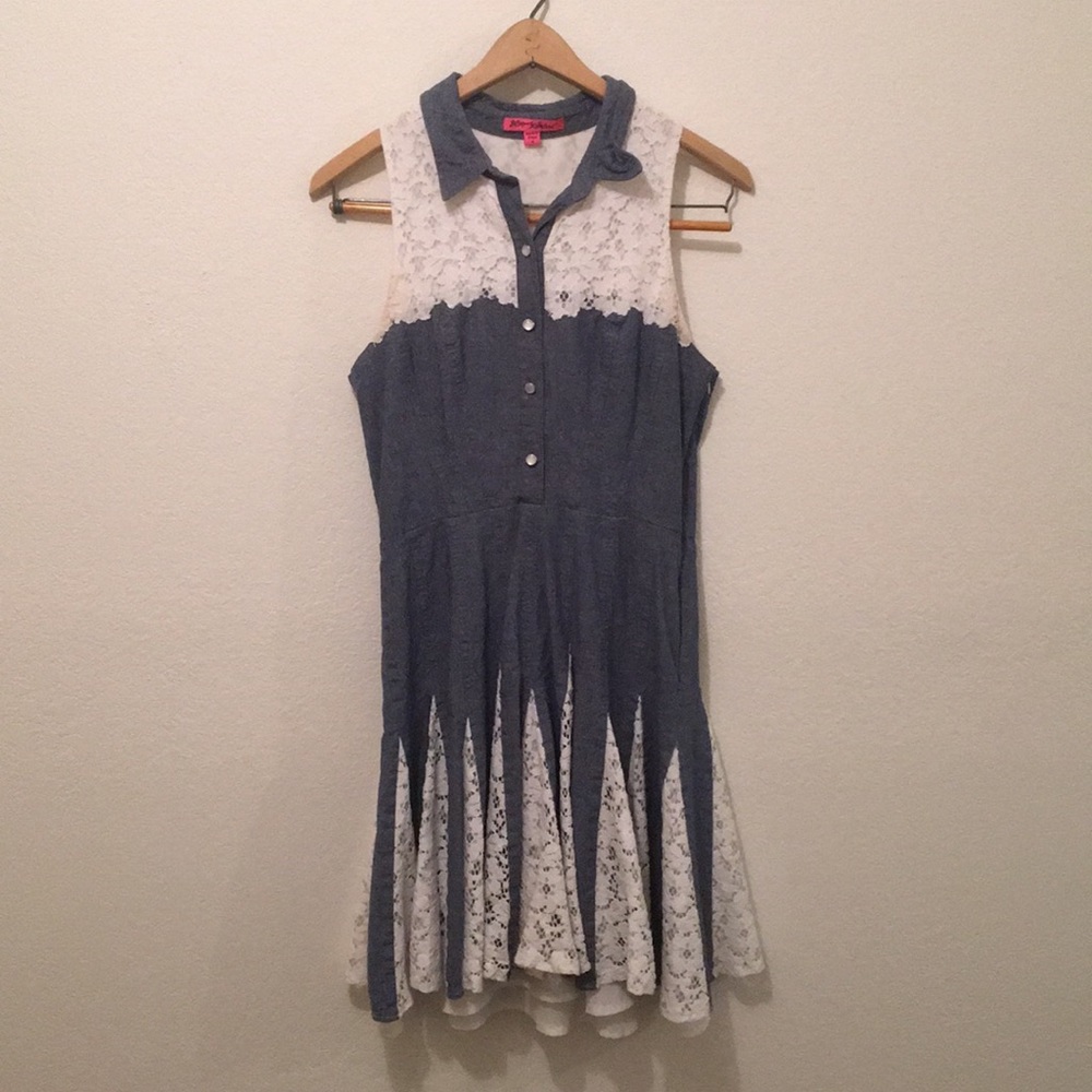 Betsey Johnson Chambray Sleeveless Dress with Lace