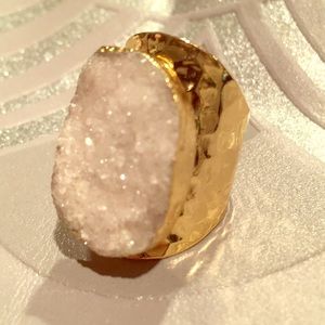 Druzy adjustable gold plated ring. New