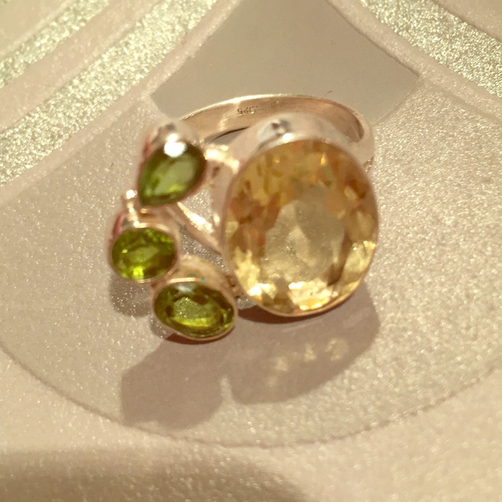 Natural stones sterling silver ring yellow green