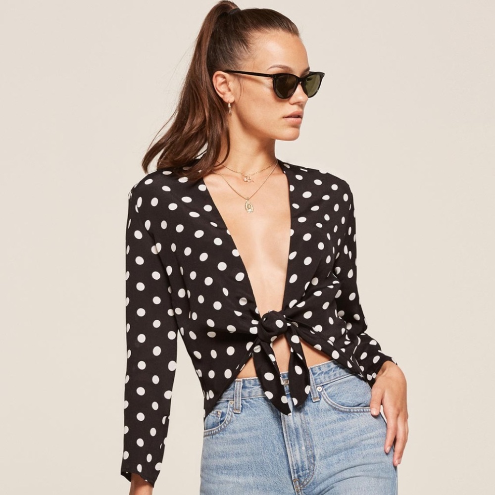 reformation casablanca tie top in black white dot