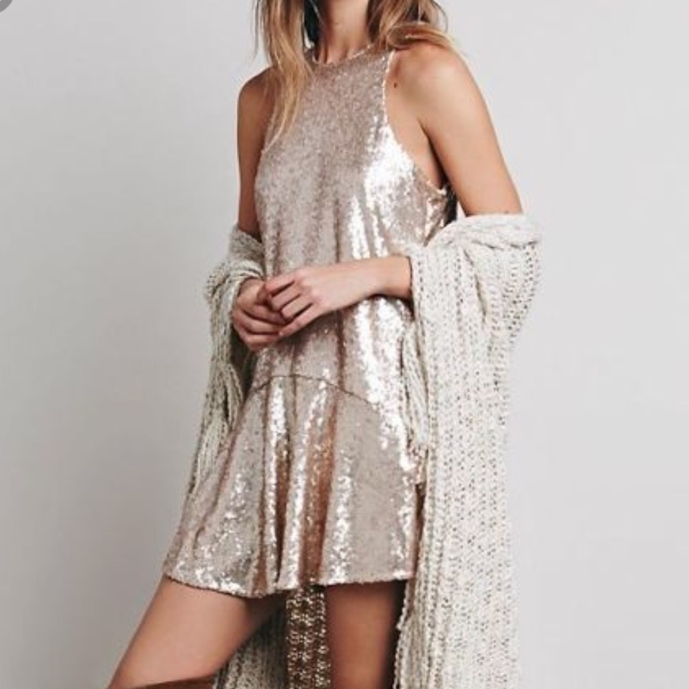 free people gold sequin holiday mini dress