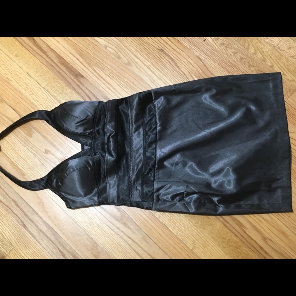Black Satin Halter Dress