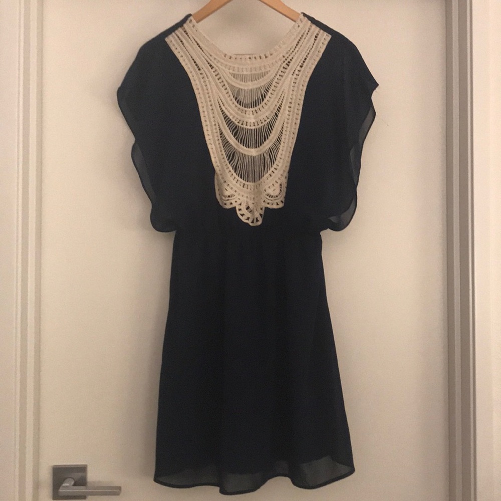 Navy dress with crochet detailed back