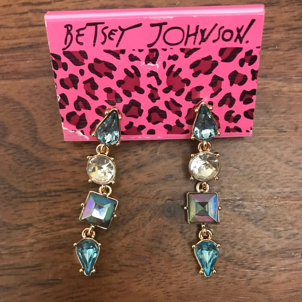 Betsey Johnson Dangly Crystal Rose Gold Earrings