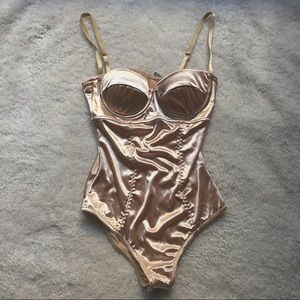 UO satin bodysuit (rose gold)