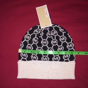 Michael Kors cream black gold shimmer cap hat NWT