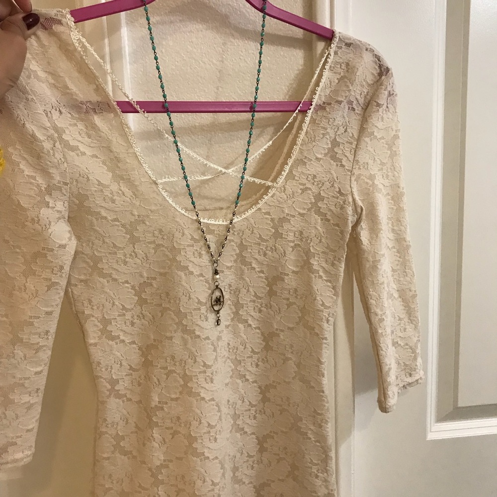 FREE PEOPLE LACE BOHO GYPSY CROSS BACK TOP BLOUSE
