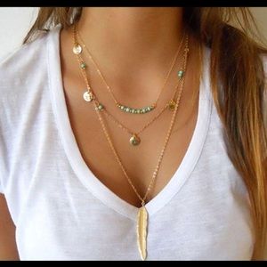 Turquoise layered handmade gold necklace