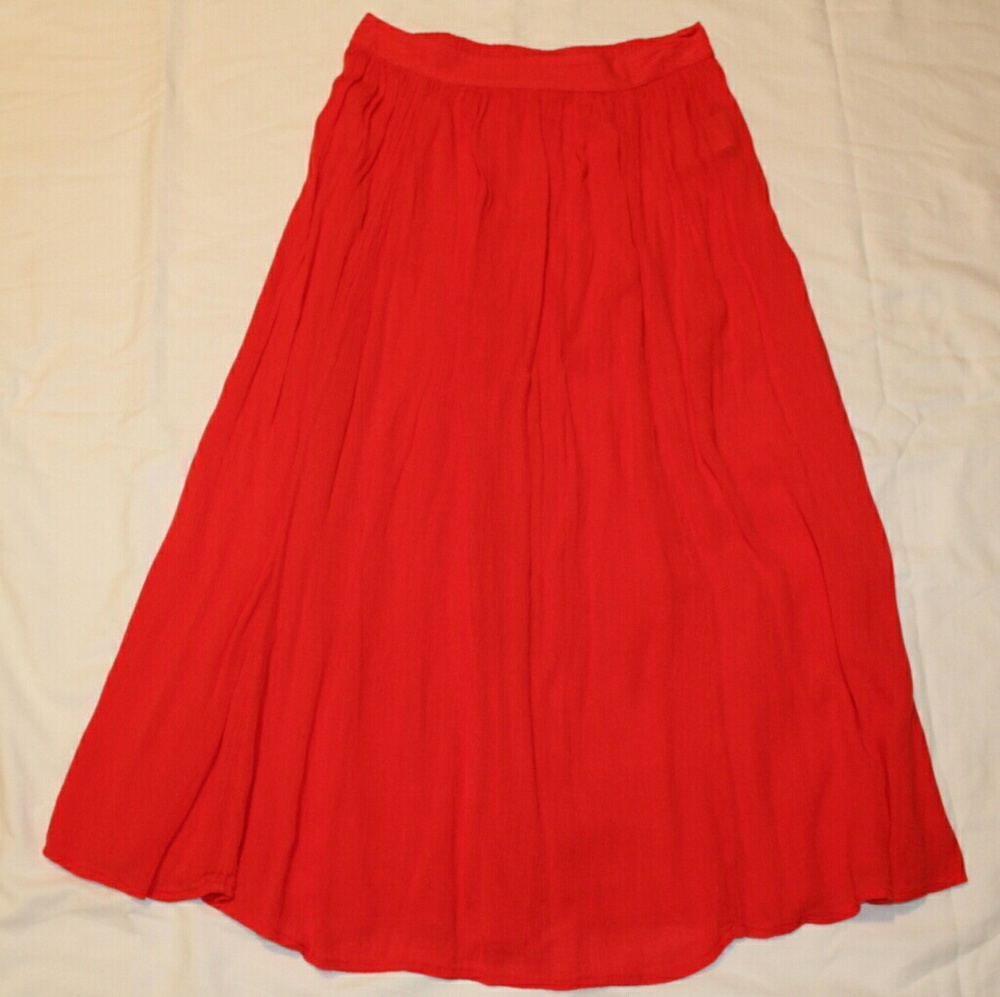 Abercrombie and Fitch Red Orange Midi Skirt