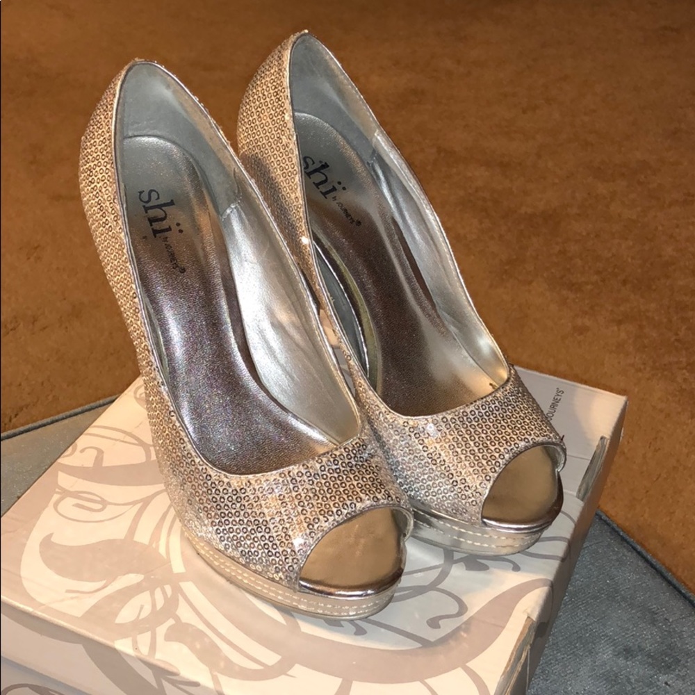 Silver Shi by JOURNEY’s Rhinestone High Heels