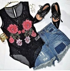 Black floral bodysuit