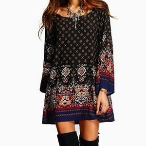 Women's Med BoHo Long Sleeve Cotton Dress