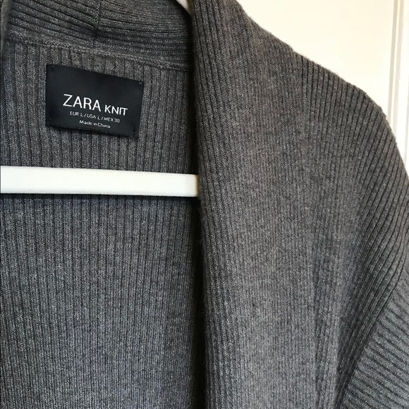 ZARA Gray Knit Shawl Collar Open Front Sweater SzL - Picture 3 of 5