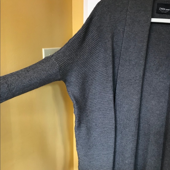 ZARA Gray Knit Shawl Collar Open Front Sweater SzL - Picture 4 of 5