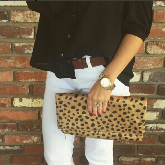Leopard Cheetah Foldover Envelope Clutch Vegan - Picture 4 of 8