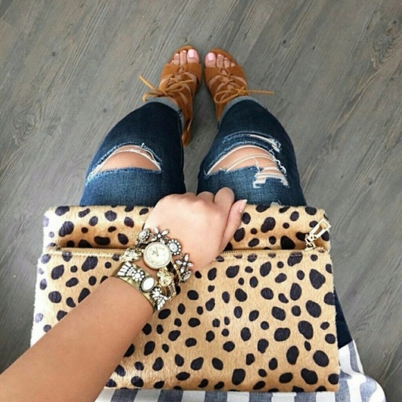 Leopard Cheetah Foldover Envelope Clutch Vegan - Picture 2 of 8