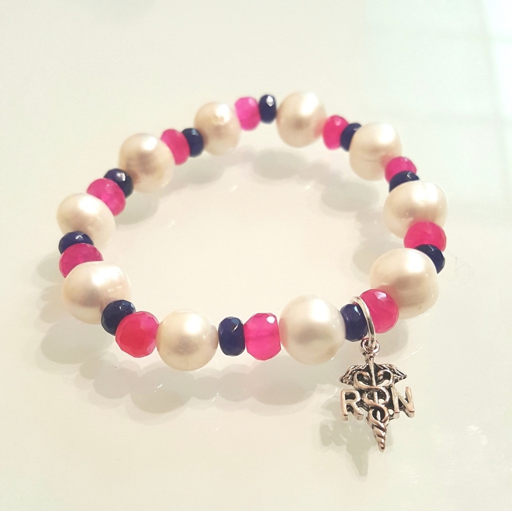 RN Bracelet, Pearl Pink Blue Bracelet