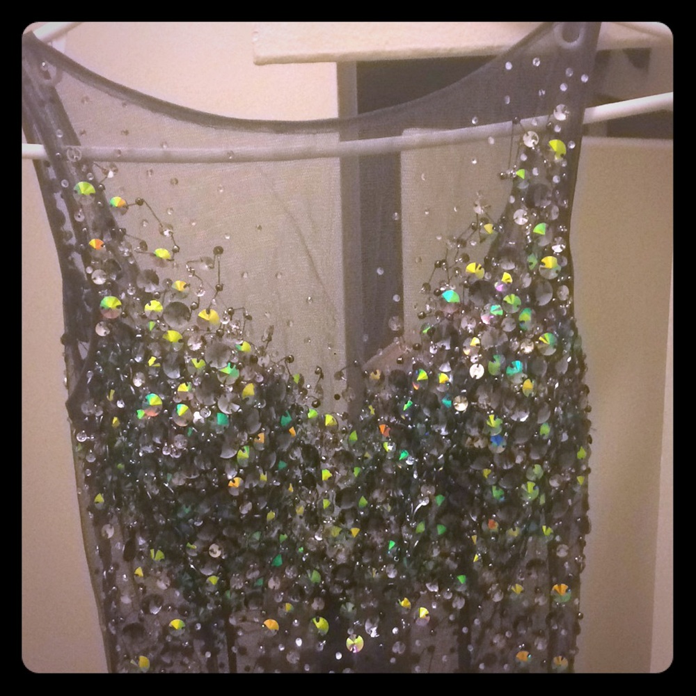 Macduggal sheer sparkly dress NYE