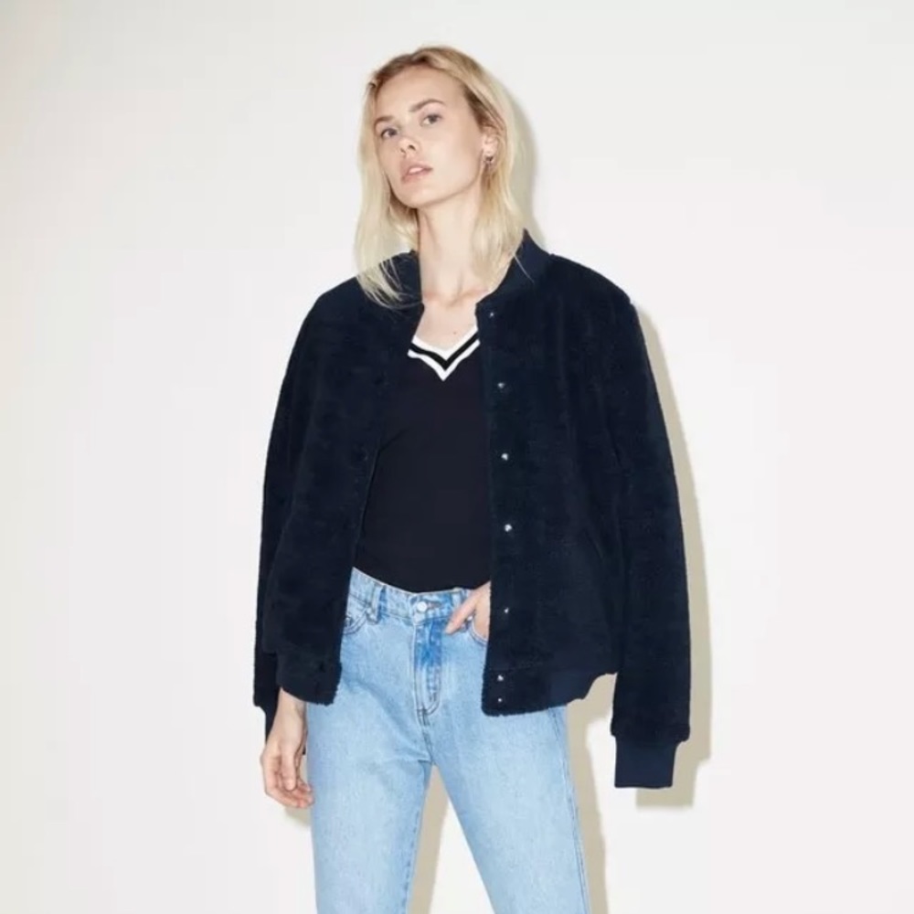 NWT The Fifth Label Navy Sherpa Bomber Jacket, Size M